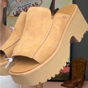 UGG Tan Platform Slide Sandals